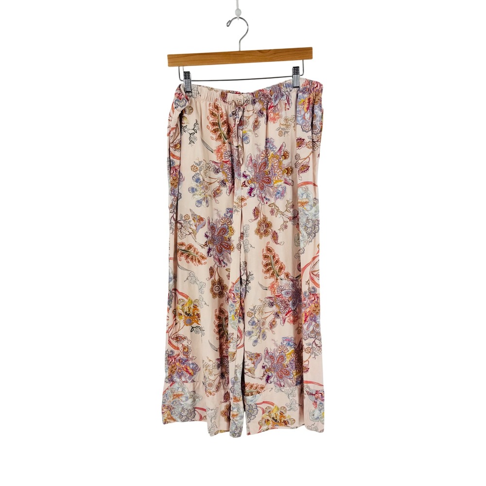 Papinelle Pajama Pants Pink Floral Paisley EcoVero Viscose Wide Leg L Lounge